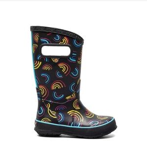 Bogs Wild Rainbows Rain Boots Waterproof Rubber Black Pink Kids Youth Size 2